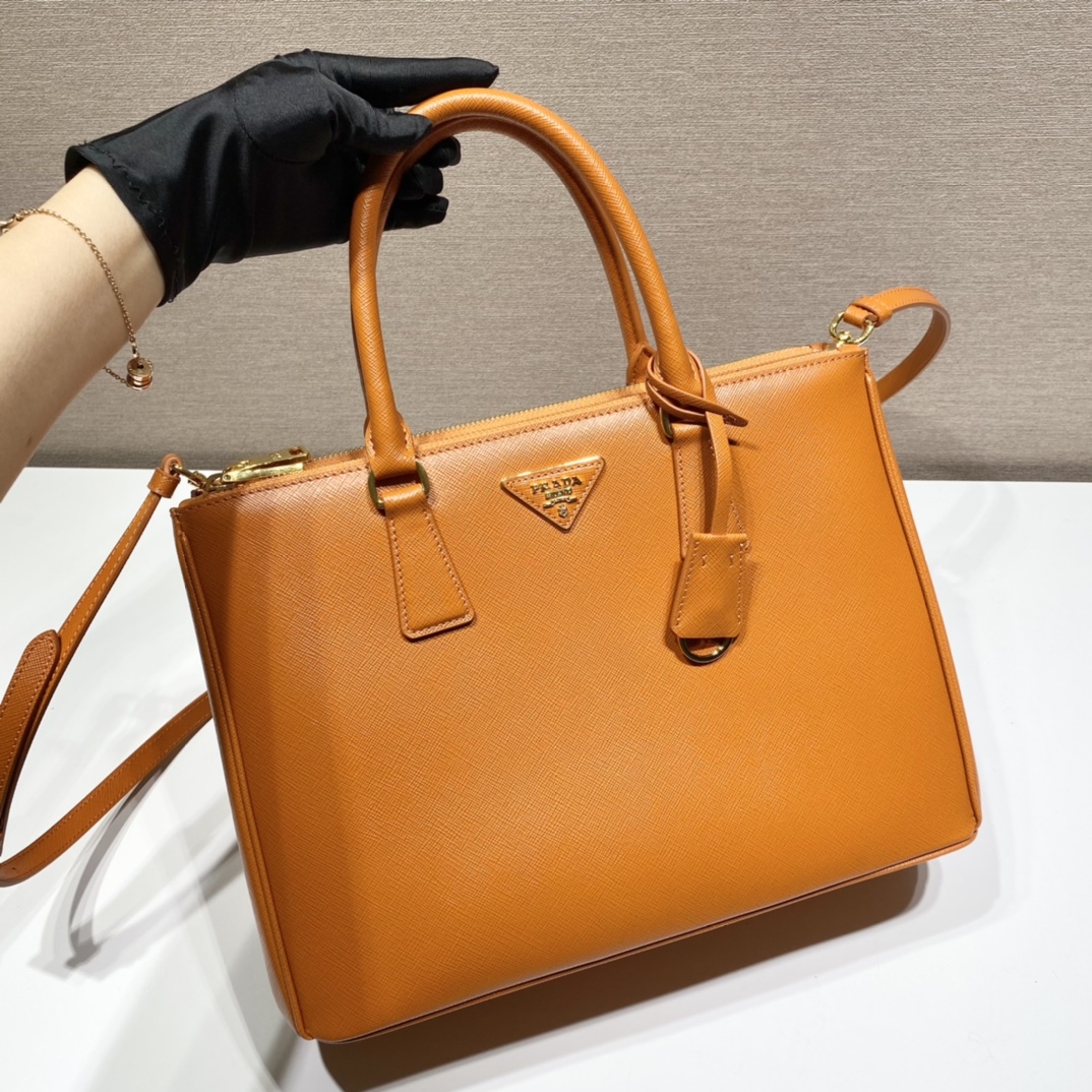 Prada Large Galleria Saffiano Leather Bag Tote Shoulder Bag Orange 1BA274